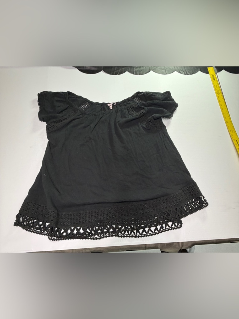 Victoria's Secret Black Off-Shoulder Crochet Trim Top